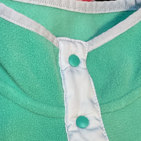 Lands' End Teal Striped Fleece Snap Neck Pullover sweater - Picture 5 of 9